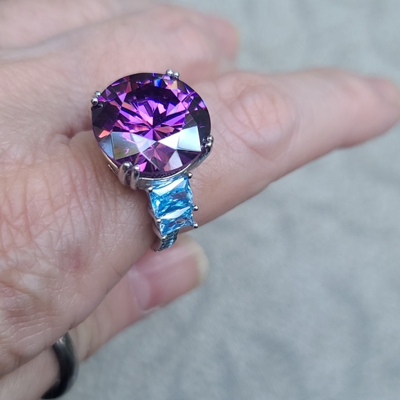 STUNNING HUGE Amethyst & Aquamarine Sterling cocktail ring sz8.5 💍 - Picture 8 of 13